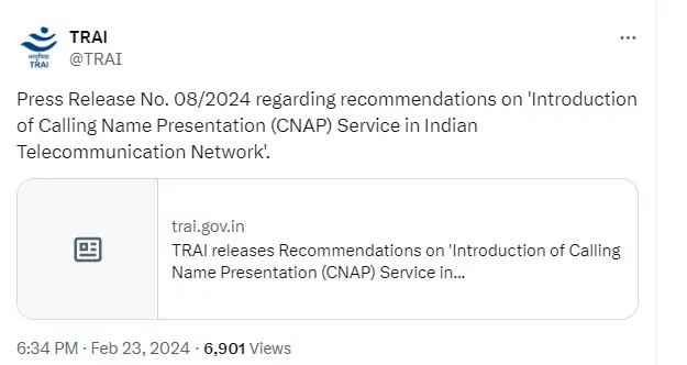 TRAI Recommendations on CNAP Service