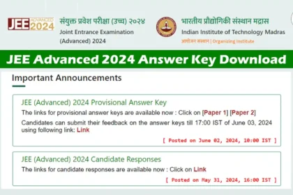 JEE Advanced 2024 Answer Key Released on 2th June 2014